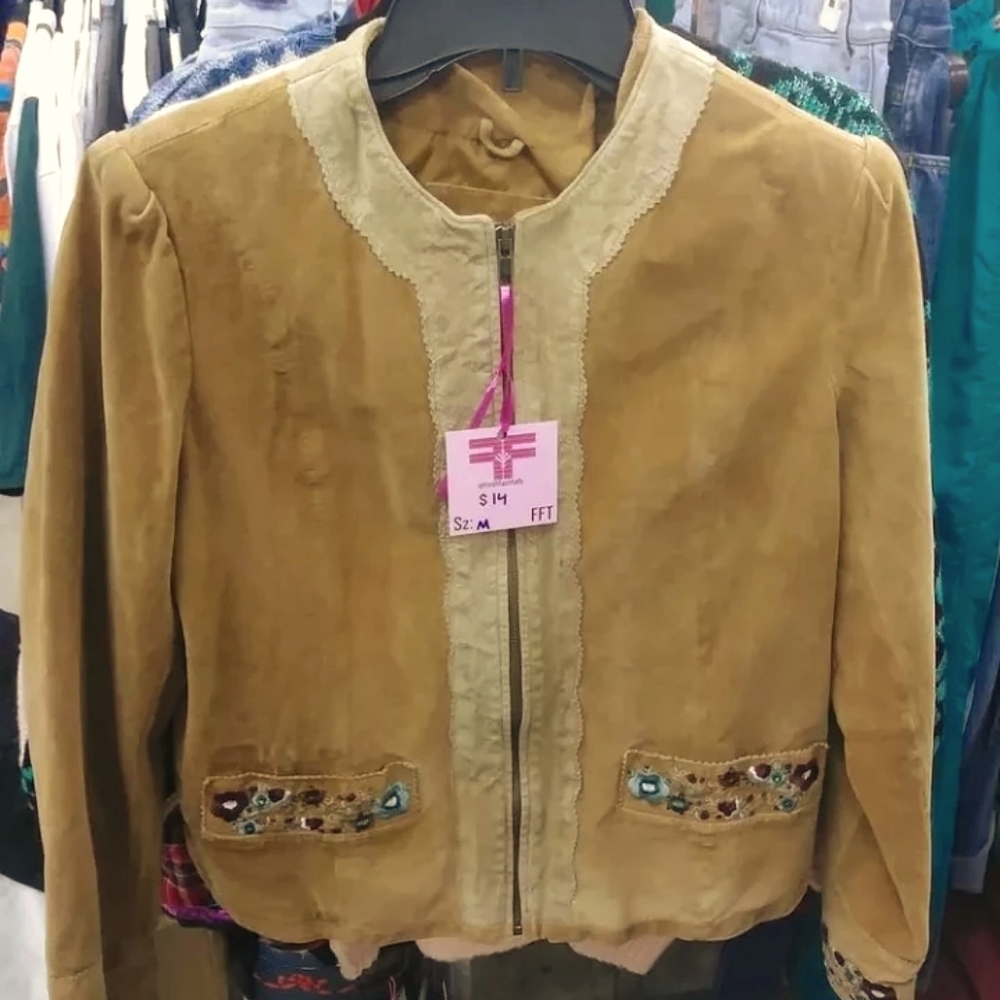 70s Suede Blazer w/ Floral Accent